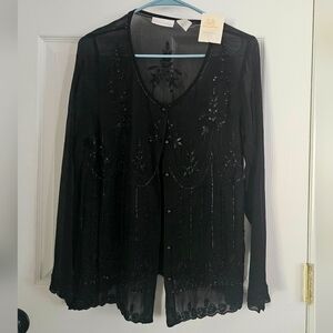 Soft Surroundings New Beaded Blouse, Sheer, Size M Made in India